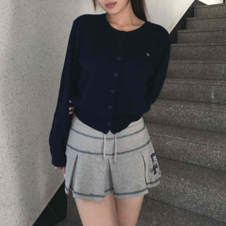 Minimal Embroidery Detail Cozy Fit Crew Neck Knit Cardigan