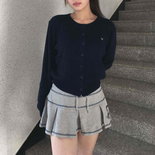 Minimal Embroidery Detail Cozy Fit Crew Neck Knit Cardigan