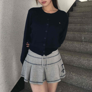 Minimal Embroidery Detail Cozy Fit Crew Neck Knit Cardigan