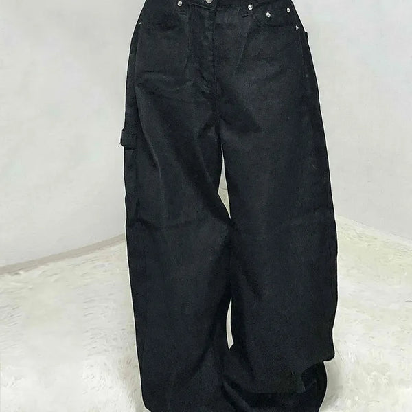 Back Detail Leopard Cross Cubic Wide Denim Pants