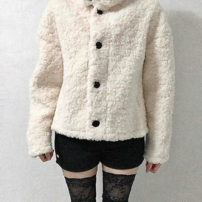 Shearling High-Neck Single Contrast Button Short Jacket