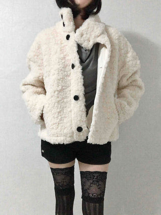 Shearling High-Neck Single Contrast Button Short Jacket