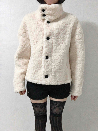 Shearling High-Neck Single Contrast Button Short Jacket