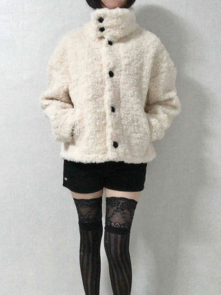 Shearling High-Neck Single Contrast Button Short Jacket