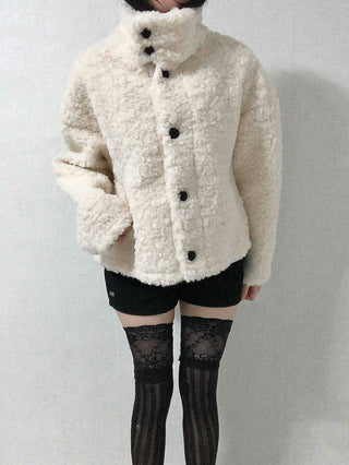 Shearling High-Neck Single Contrast Button Short Jacket