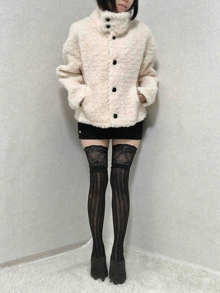 Shearling High-Neck Single Contrast Button Short Jacket