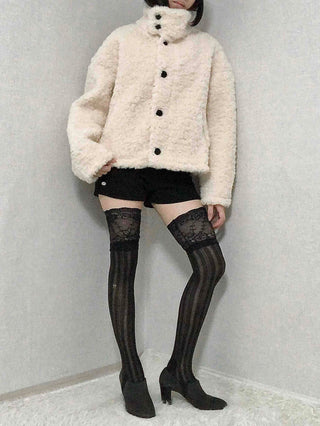 Shearling High-Neck Single Contrast Button Short Jacket