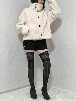 Shearling High-Neck Single Contrast Button Short Jacket