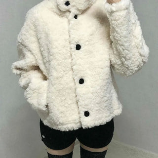 Shearling High-Neck Single Contrast Button Short Jacket