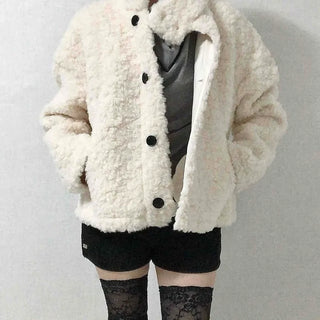 Shearling High-Neck Single Contrast Button Short Jacket