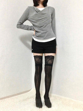 Drape Neck Slim Fit Shirred Long Sleeve Tee
