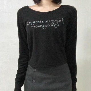 Lettering Graphic Round Neck Loose Fit Long Sleeve T-shirt