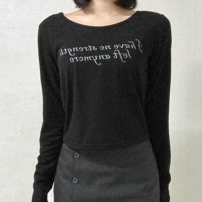 Lettering Graphic Round Neck Loose Fit Long Sleeve T-shirt