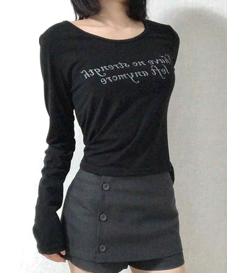 Lettering Graphic Round Neck Loose Fit Long Sleeve T-shirt