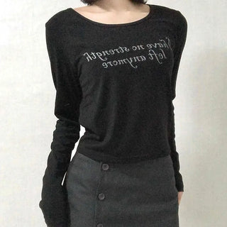 Lettering Graphic Round Neck Loose Fit Long Sleeve T-shirt