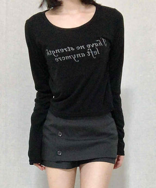 Lettering Graphic Round Neck Loose Fit Long Sleeve T-shirt