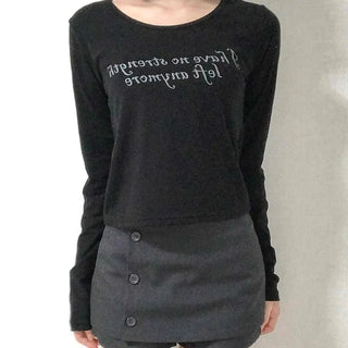 Lettering Graphic Round Neck Loose Fit Long Sleeve T-shirt