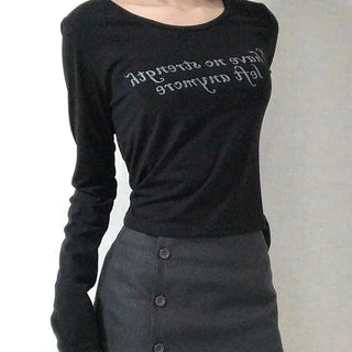 Lettering Graphic Round Neck Loose Fit Long Sleeve T-shirt