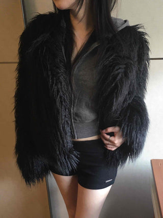Soft Loose Hoodie Crop Zip-up