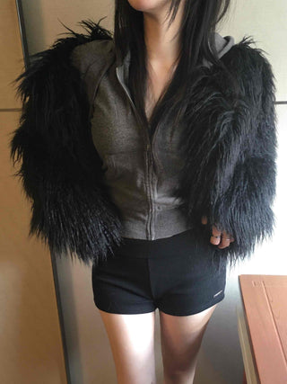Soft Loose Hoodie Crop Zip-up