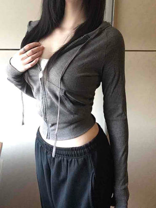 Soft Loose Hoodie Crop Zip-up