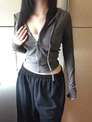 Soft Loose Hoodie Crop Zip-up