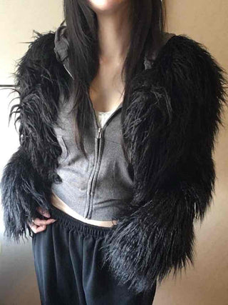 Soft Loose Hoodie Crop Zip-up