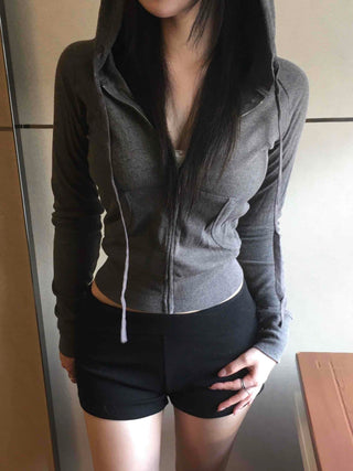Soft Loose Hoodie Crop Zip-up