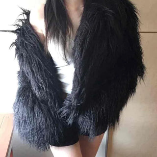 Shaggy Solid Snap Button Cardigan Fur Jacket