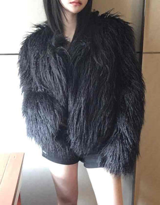 Shaggy Solid Snap Button Cardigan Fur Jacket