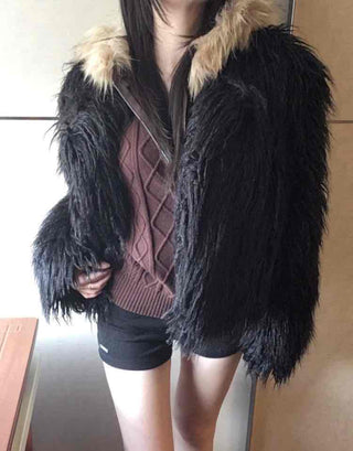 Shaggy Solid Snap Button Cardigan Fur Jacket