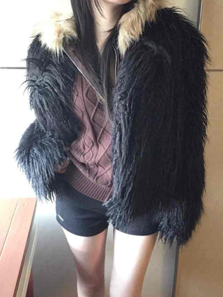 Shaggy Solid Snap Button Cardigan Fur Jacket
