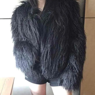 Shaggy Solid Snap Button Cardigan Fur Jacket