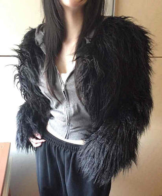 Shaggy Solid Snap Button Cardigan Fur Jacket