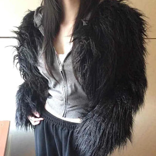 Shaggy Solid Snap Button Cardigan Fur Jacket
