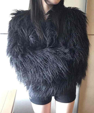 Shaggy Solid Snap Button Cardigan Fur Jacket