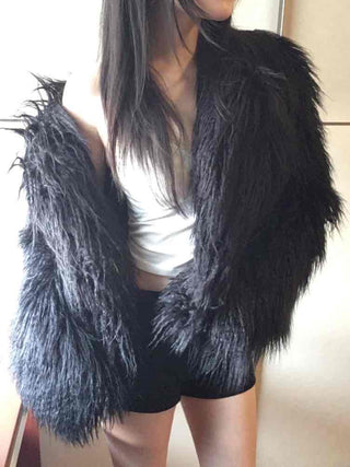 Shaggy Solid Snap Button Cardigan Fur Jacket