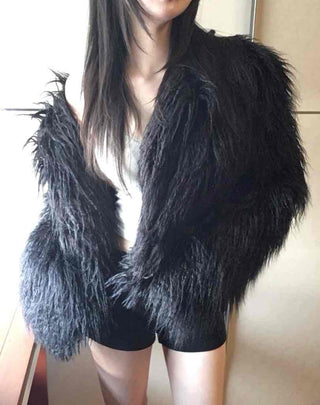 Shaggy Solid Snap Button Cardigan Fur Jacket