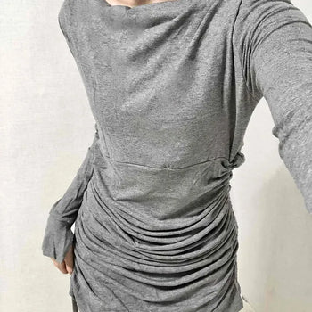 Shirred Drape Boat Neck Slim Fit Dress