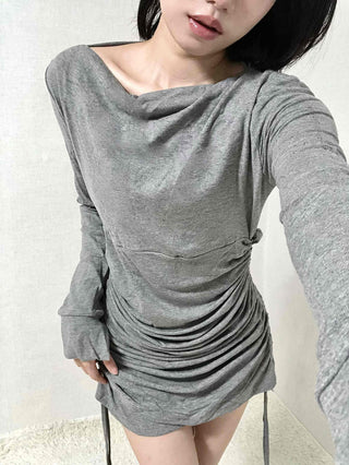 Shirred Drape Boat Neck Slim Fit Dress