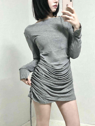 Shirred Drape Boat Neck Slim Fit Dress