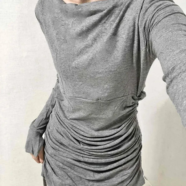 Shirred Drape Boat Neck Slim Fit Dress