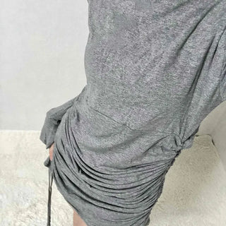 Shirred Drape Boat Neck Slim Fit Dress