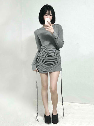 Shirred Drape Boat Neck Slim Fit Dress