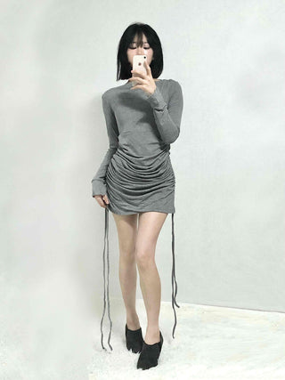 Shirred Drape Boat Neck Slim Fit Dress