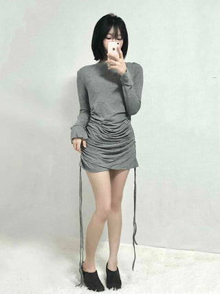 Shirred Drape Boat Neck Slim Fit Dress