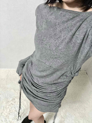 Shirred Drape Boat Neck Slim Fit Dress