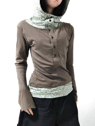 Hoodie Button Color Block Slim Fit Long Sleeve T-shirt