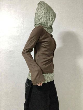 Hoodie Button Color Block Slim Fit Long Sleeve T-shirt