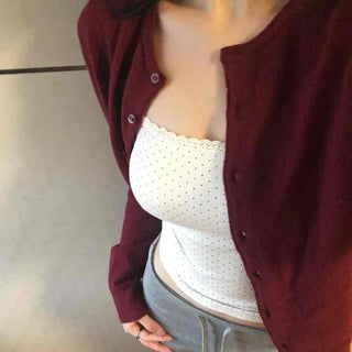 Puff Shoulder Cropped Button Knit Cardigan